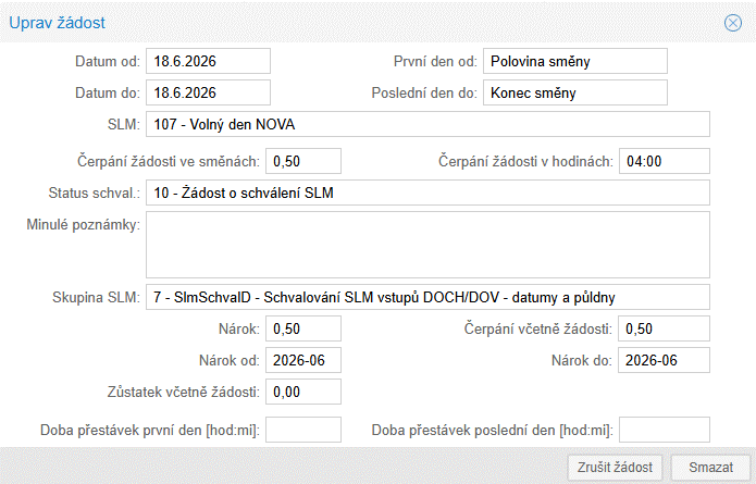 Návod pro zadání volného dne v HR portálu
